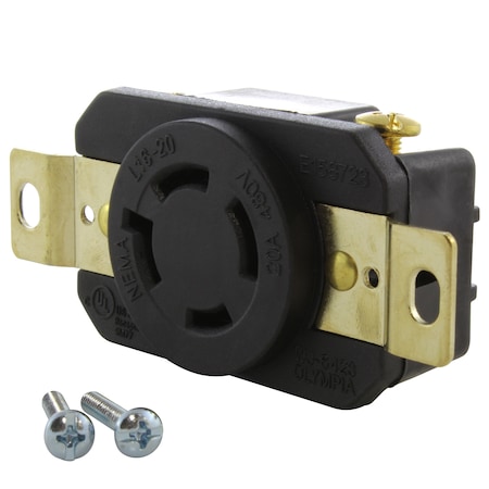 Ac Works Locking Receptacle, L16-20R, 20 A, 480V AC, Three Phase, 3 Pole, Flush Mount, Black FML1620R